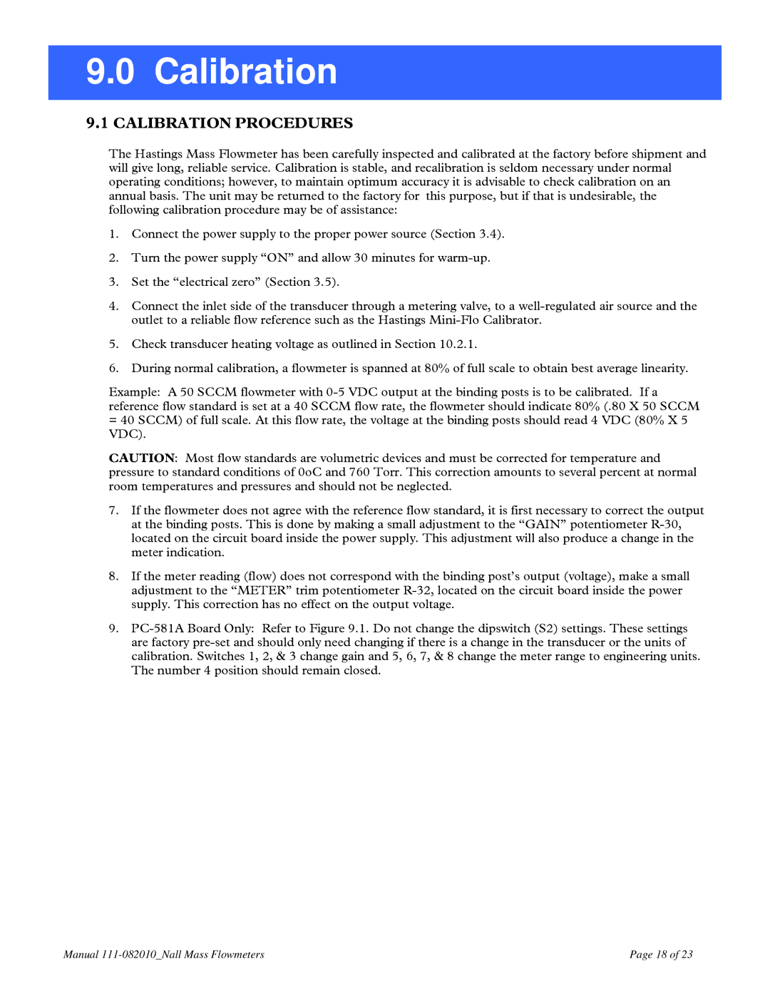 Teledyne NALL instruction manual Calibration Procedures 