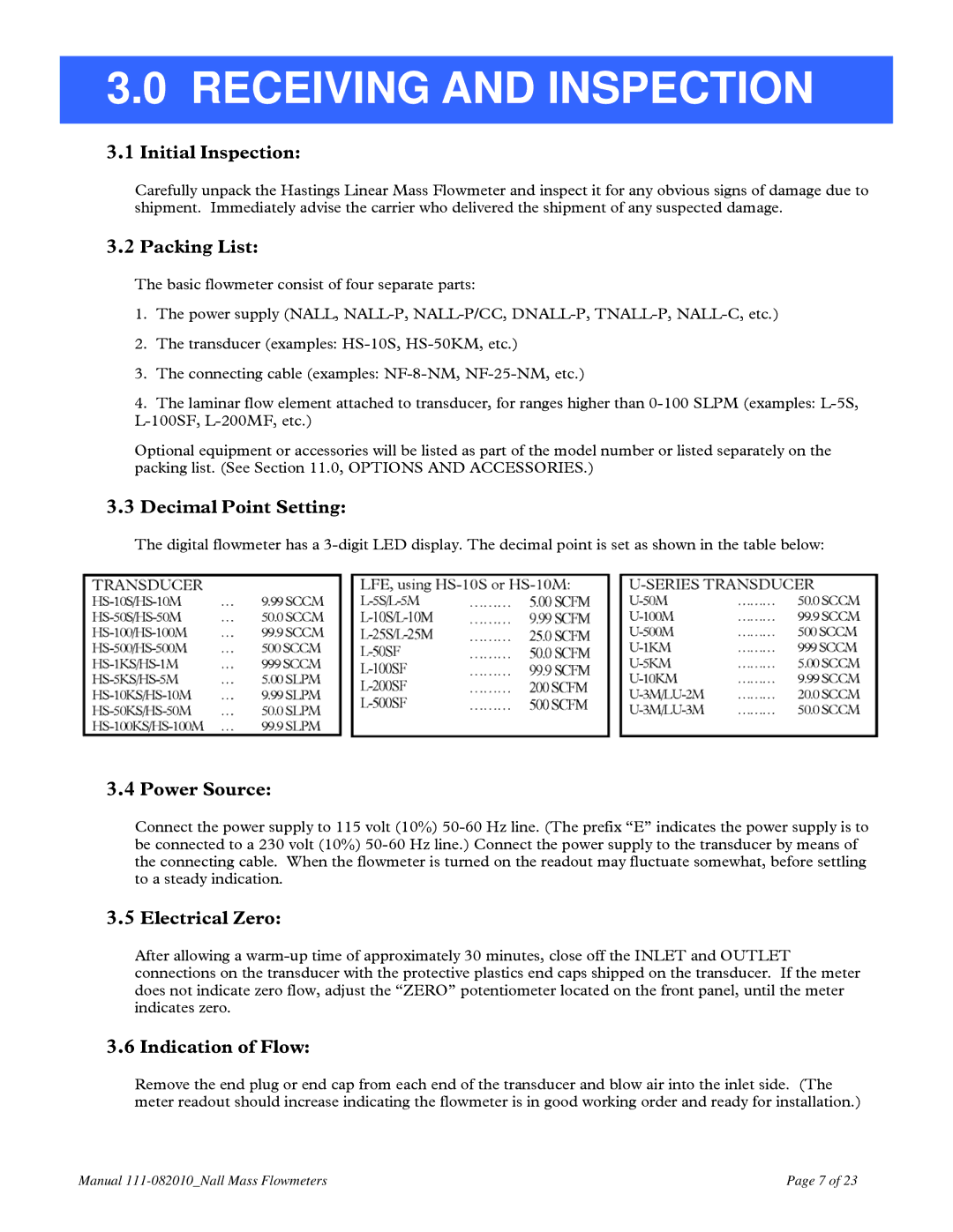 Teledyne NALL instruction manual Receiving and Inspection 