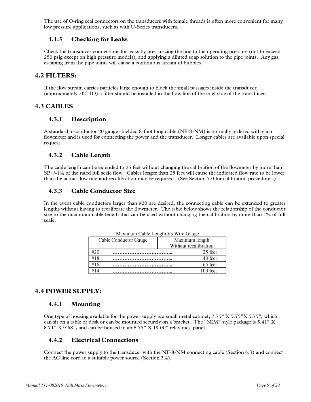 Teledyne NALL instruction manual Filters, Cables, Power Supply 