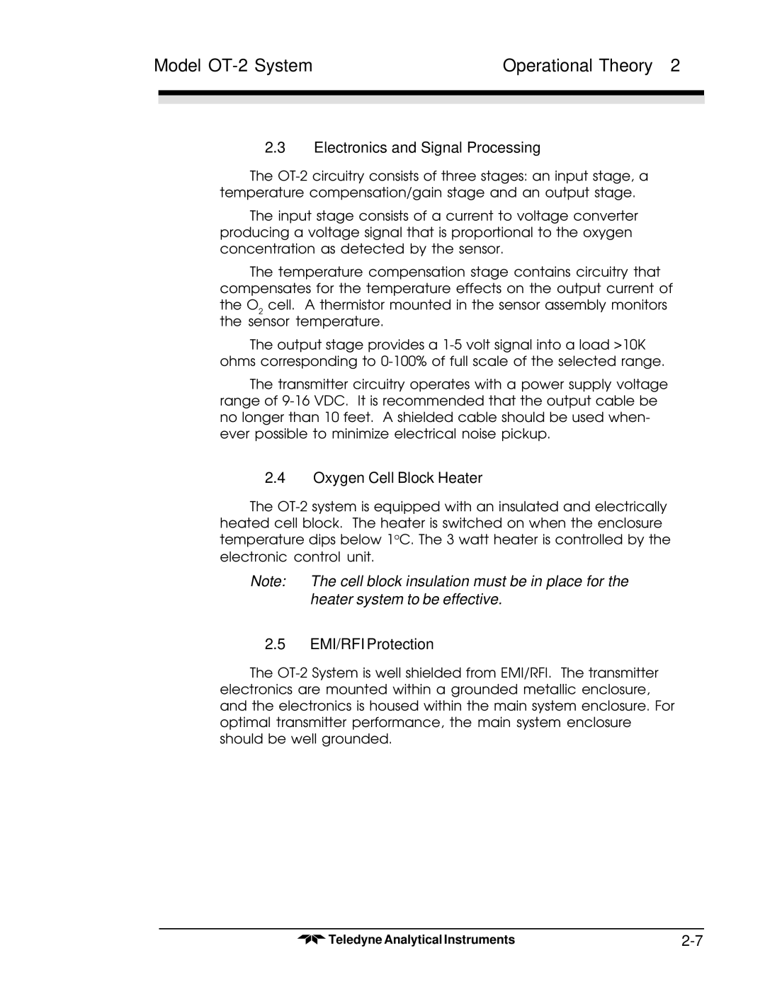 Teledyne OT-2 operating instructions Electronics and Signal Processing 