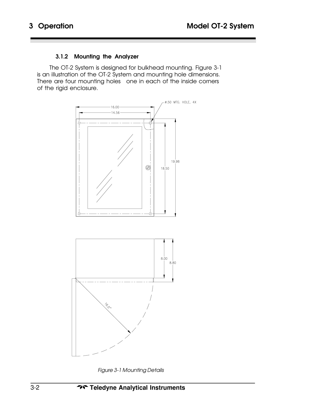 Teledyne operating instructions Operation Model OT-2 System, Mounting Details 