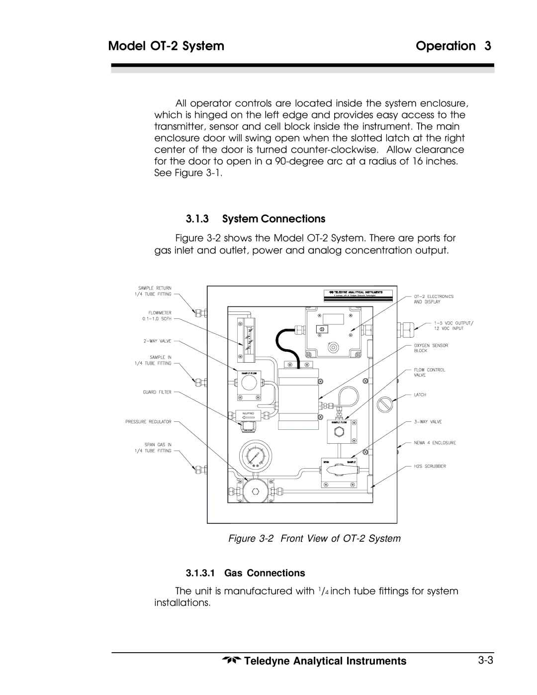 Teledyne OT-2 operating instructions Gas Connections 