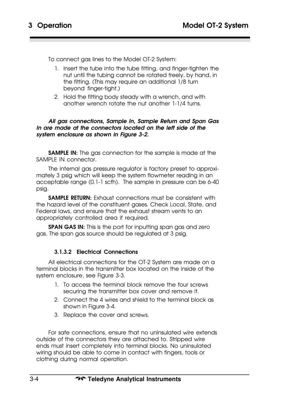 Teledyne operating instructions Operation Model OT-2 System 