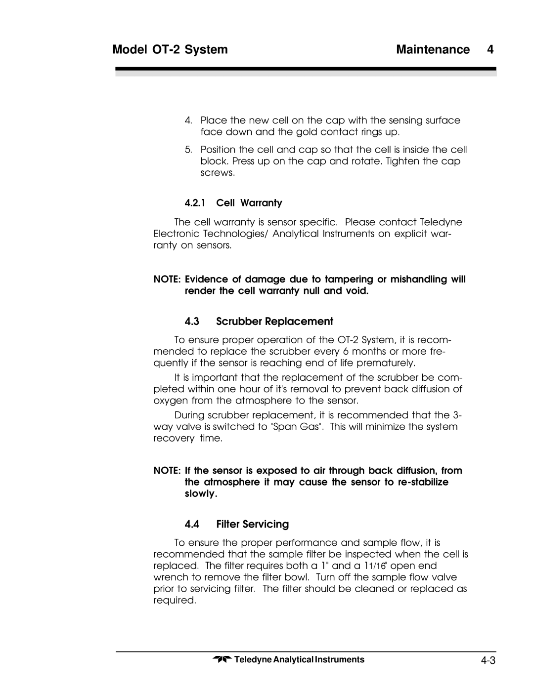 Teledyne OT-2 operating instructions Scrubber Replacement 