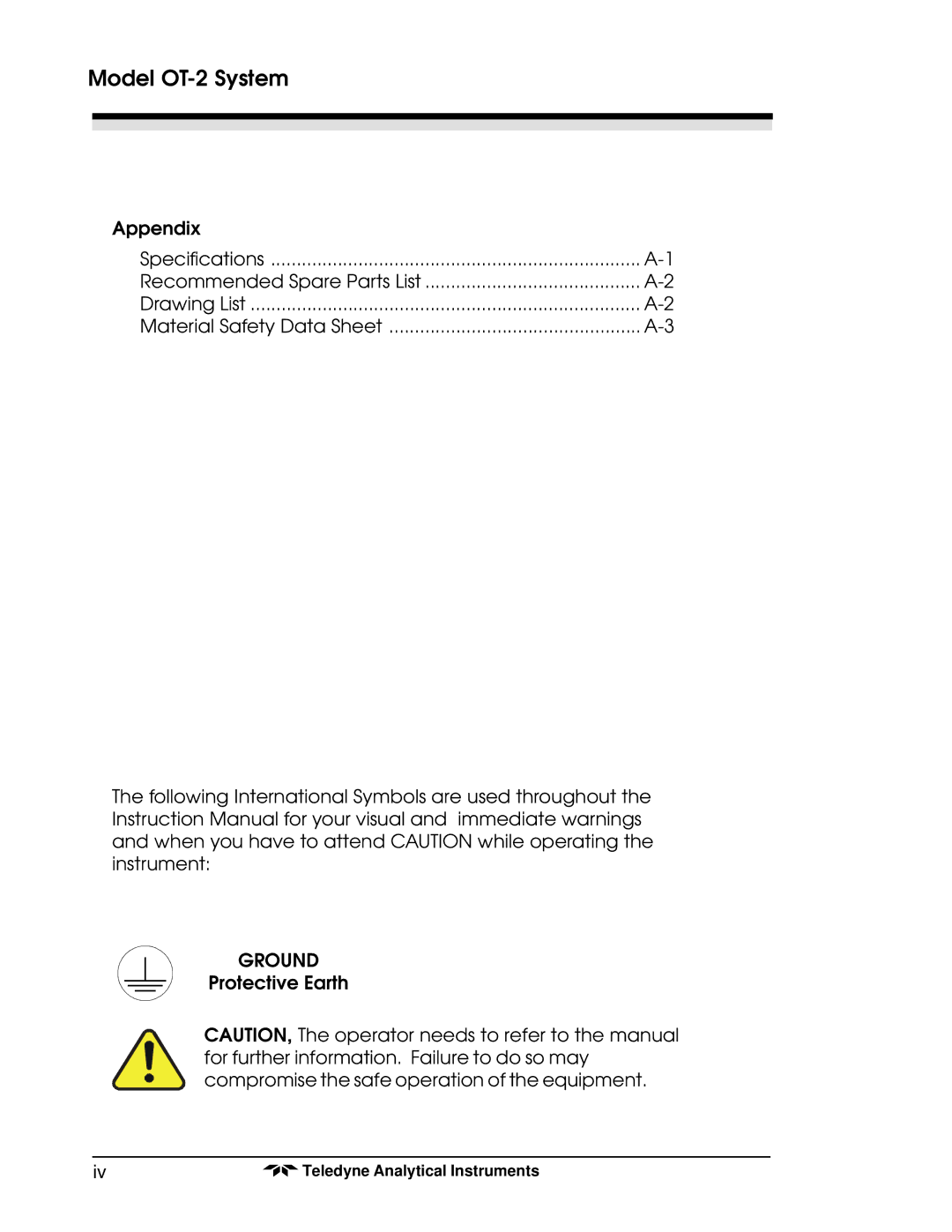 Teledyne OT-2 operating instructions Ground 