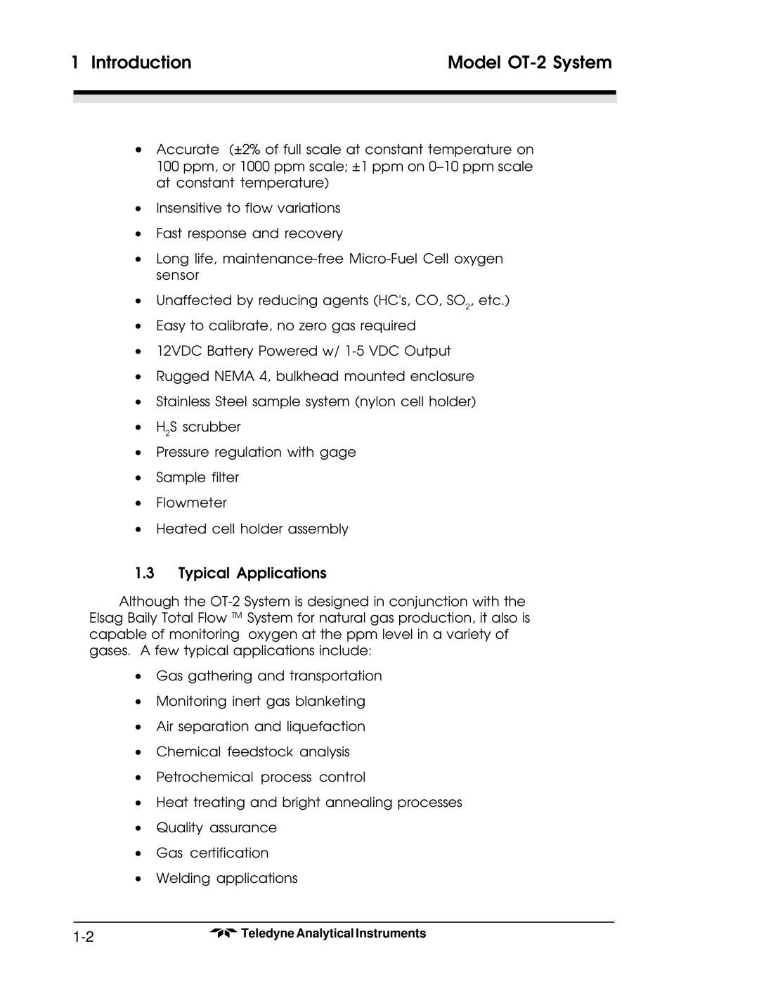 Teledyne operating instructions Introduction Model OT-2 System 