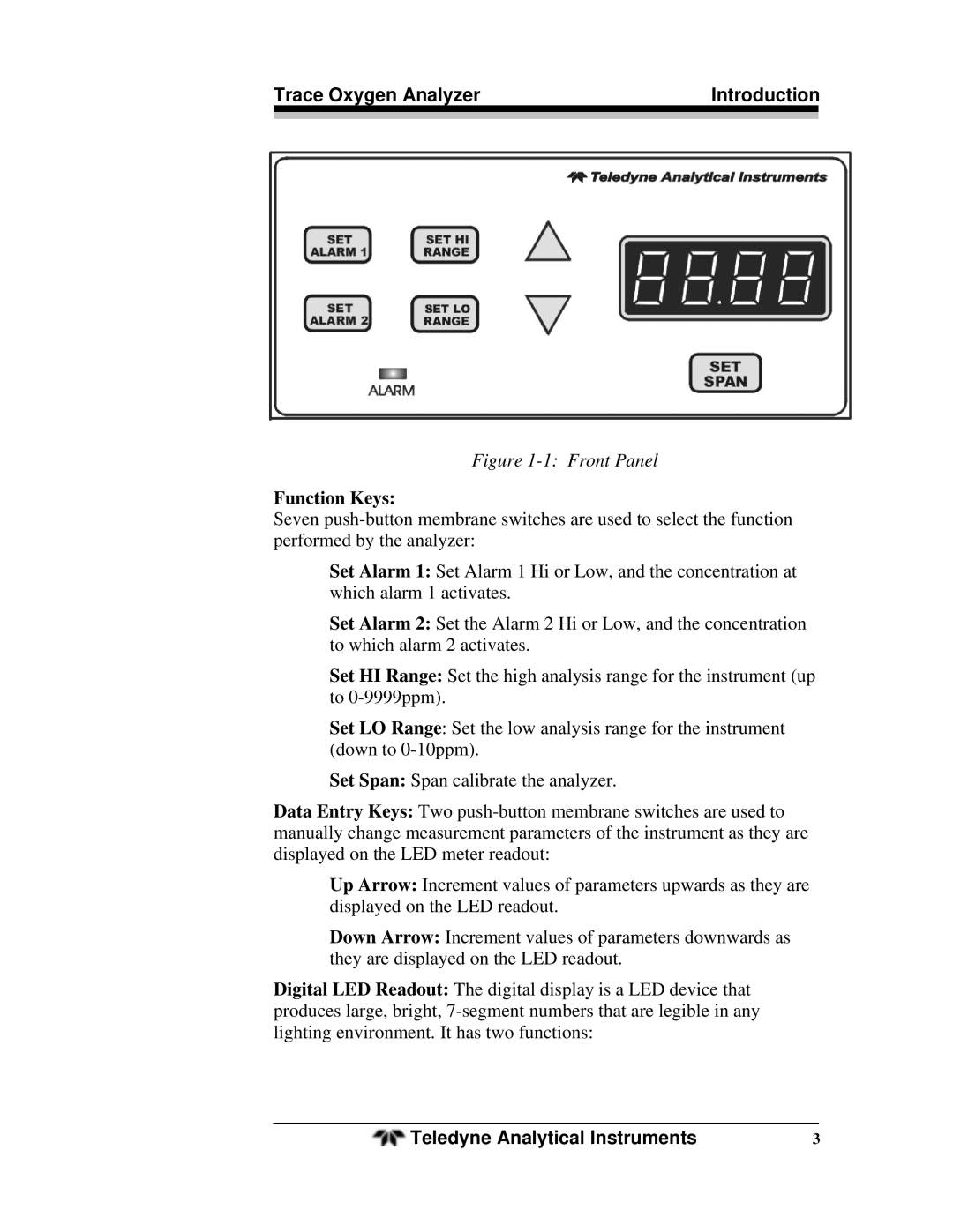 Teledyne OT-3 operating instructions Function Keys 