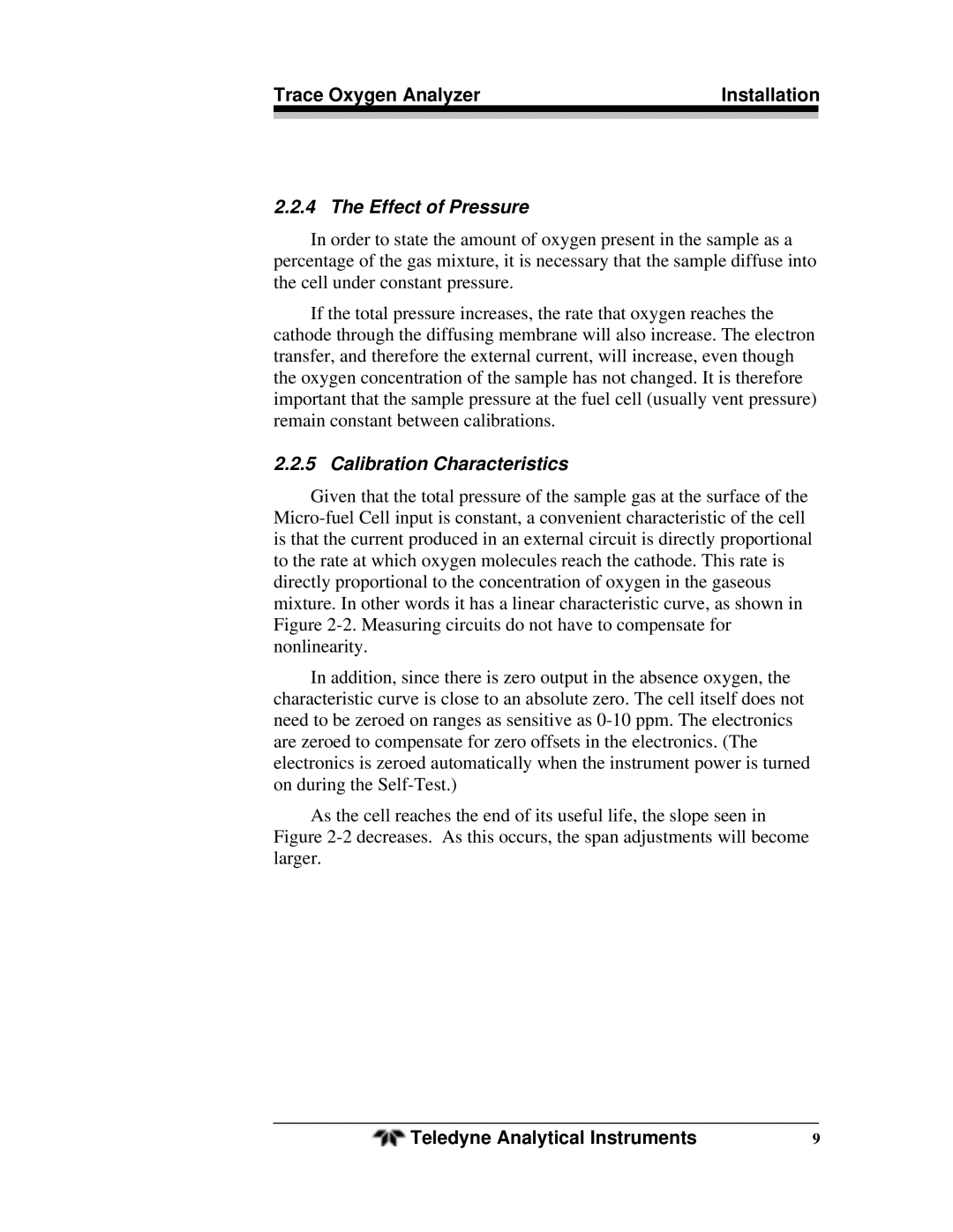 Teledyne OT-3 operating instructions Effect of Pressure, Calibration Characteristics 