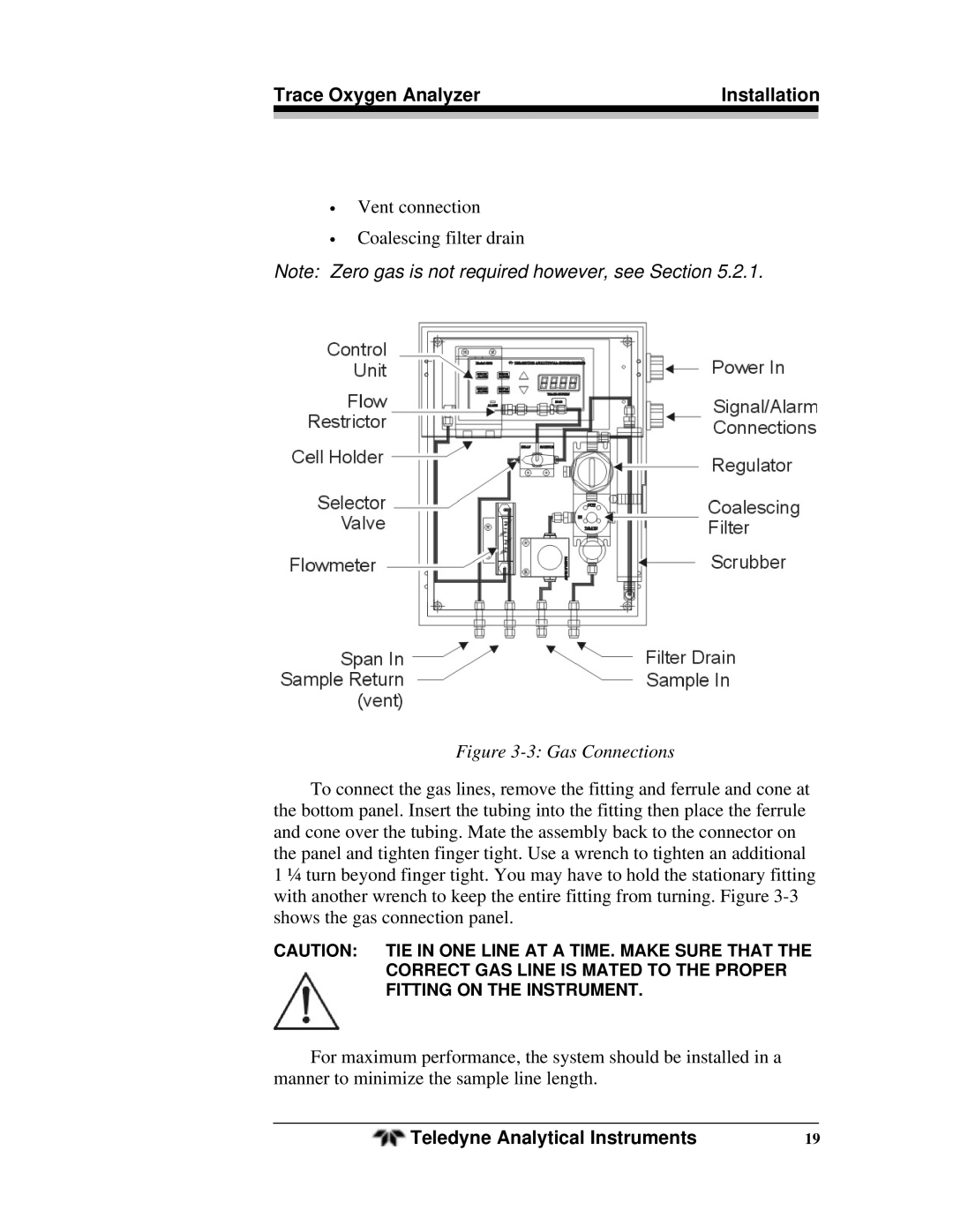 Teledyne OT-3 operating instructions Gas Connections 