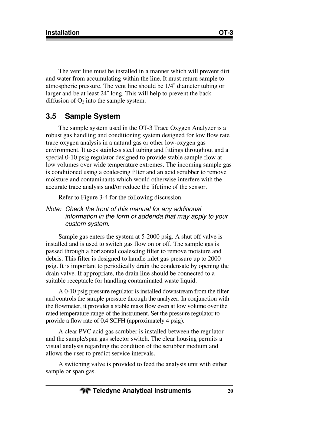 Teledyne OT-3 operating instructions Sample System 