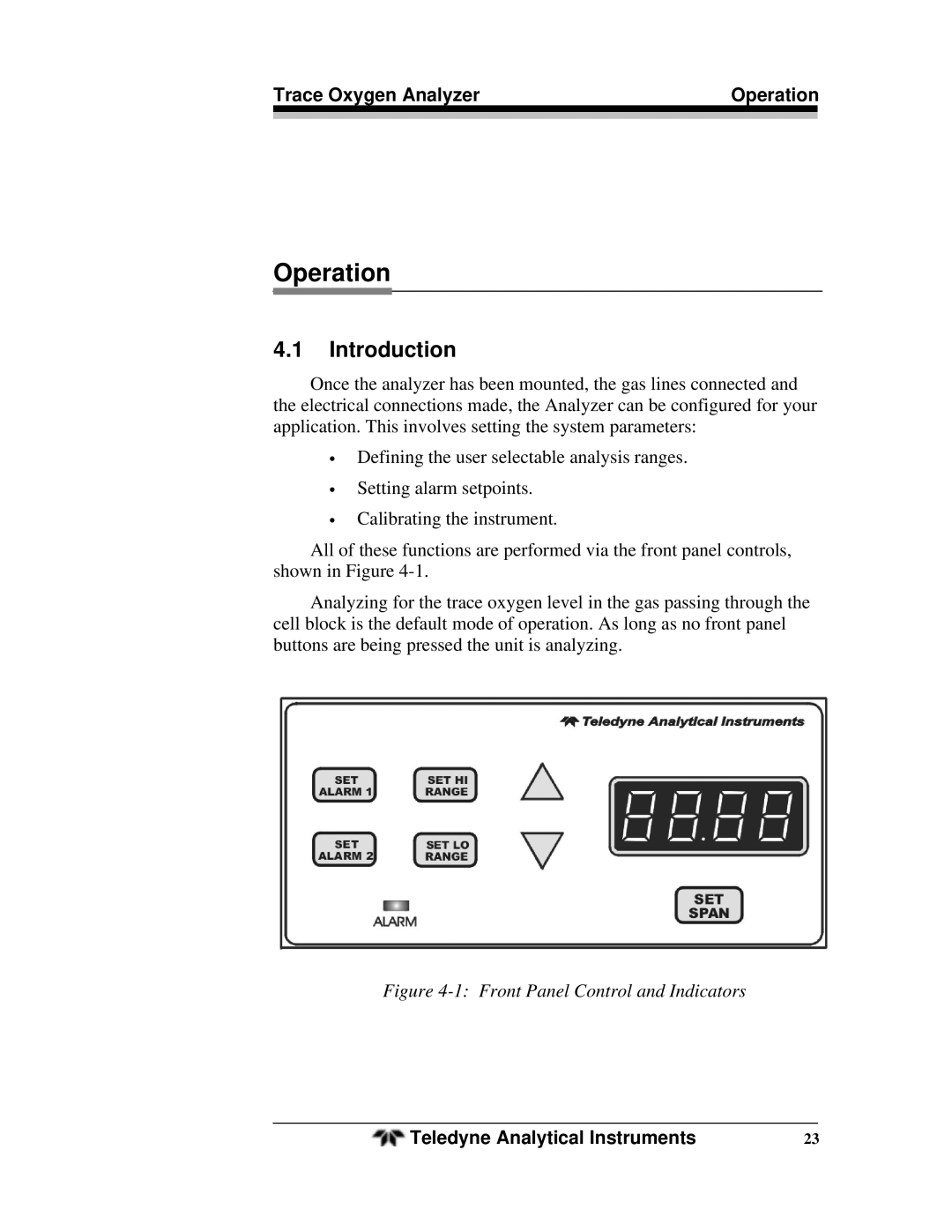 Teledyne OT-3 operating instructions Trace Oxygen Analyzer Operation 