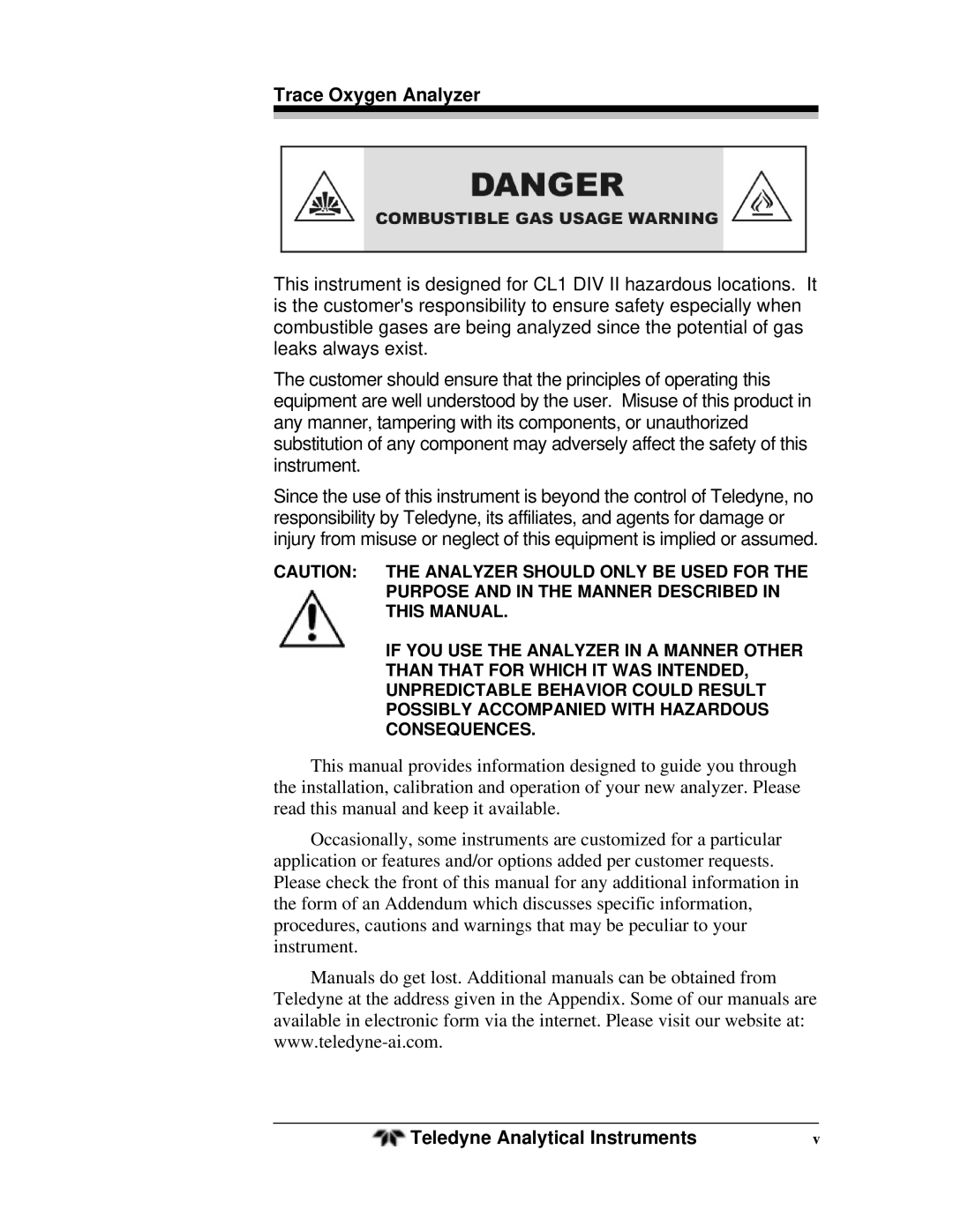 Teledyne OT-3 operating instructions Trace Oxygen Analyzer 