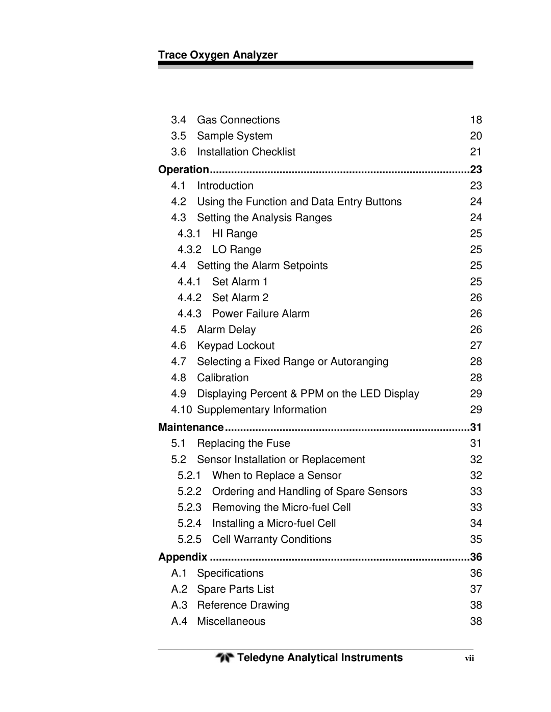 Teledyne OT-3 operating instructions Operation, Maintenance, Appendix 