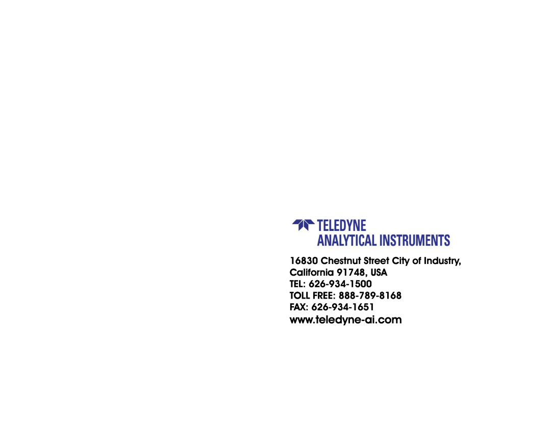 Teledyne PEM 9002 manual Chestnut Street City of Industry, California 91748, USA TEL, Toll Free Fax 
