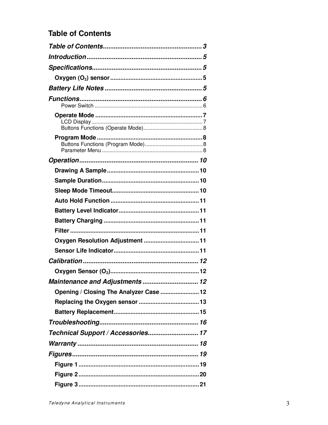 Teledyne pjnmoo385 owner manual Table of Contents 