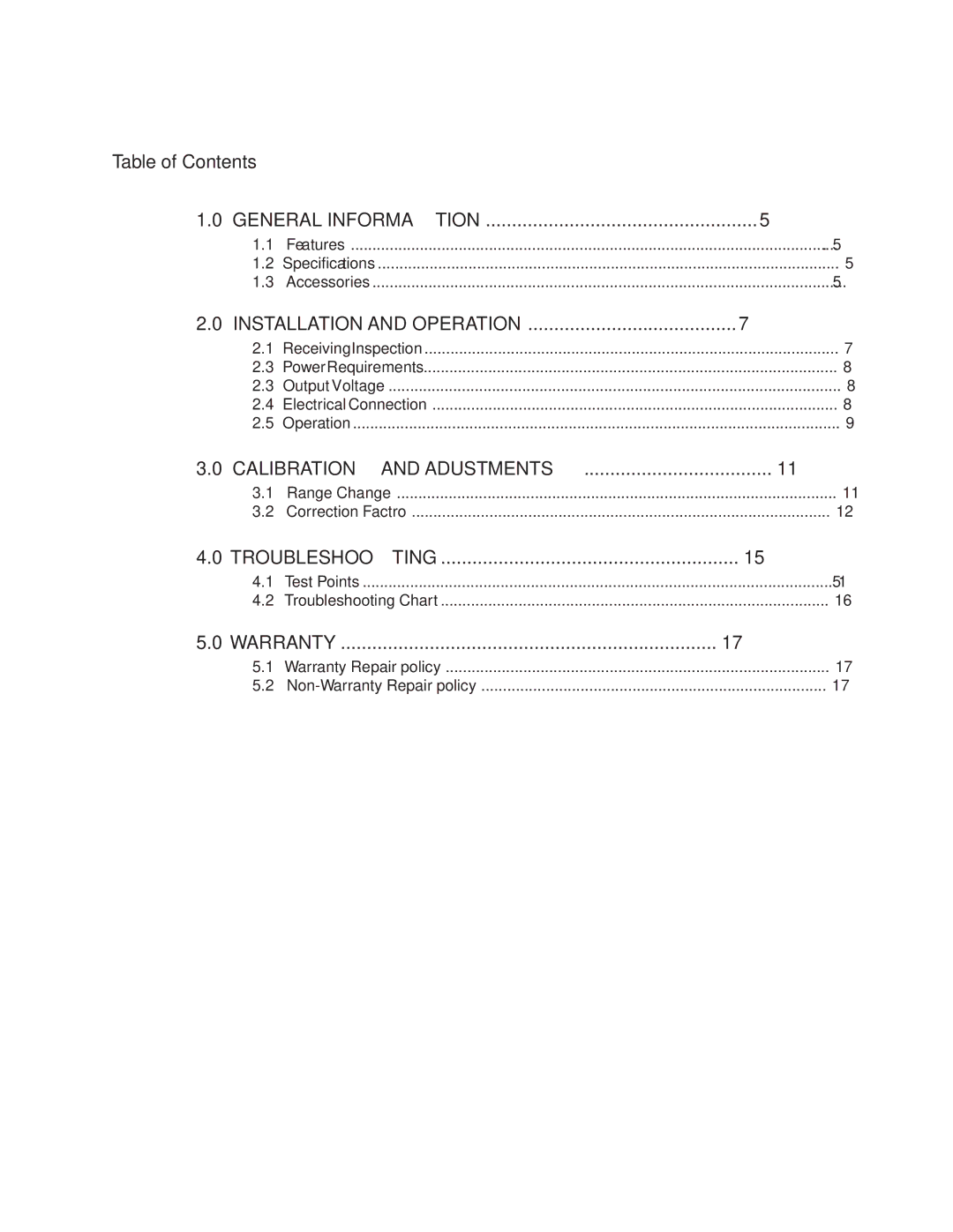 Teledyne 40, Power Supply instruction manual Table of Contents 