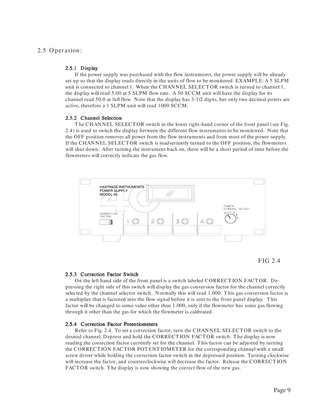 Teledyne 40 Operation, Display, Channel Selection, Correction Factor Switch, Correction Factor Potentiometers 