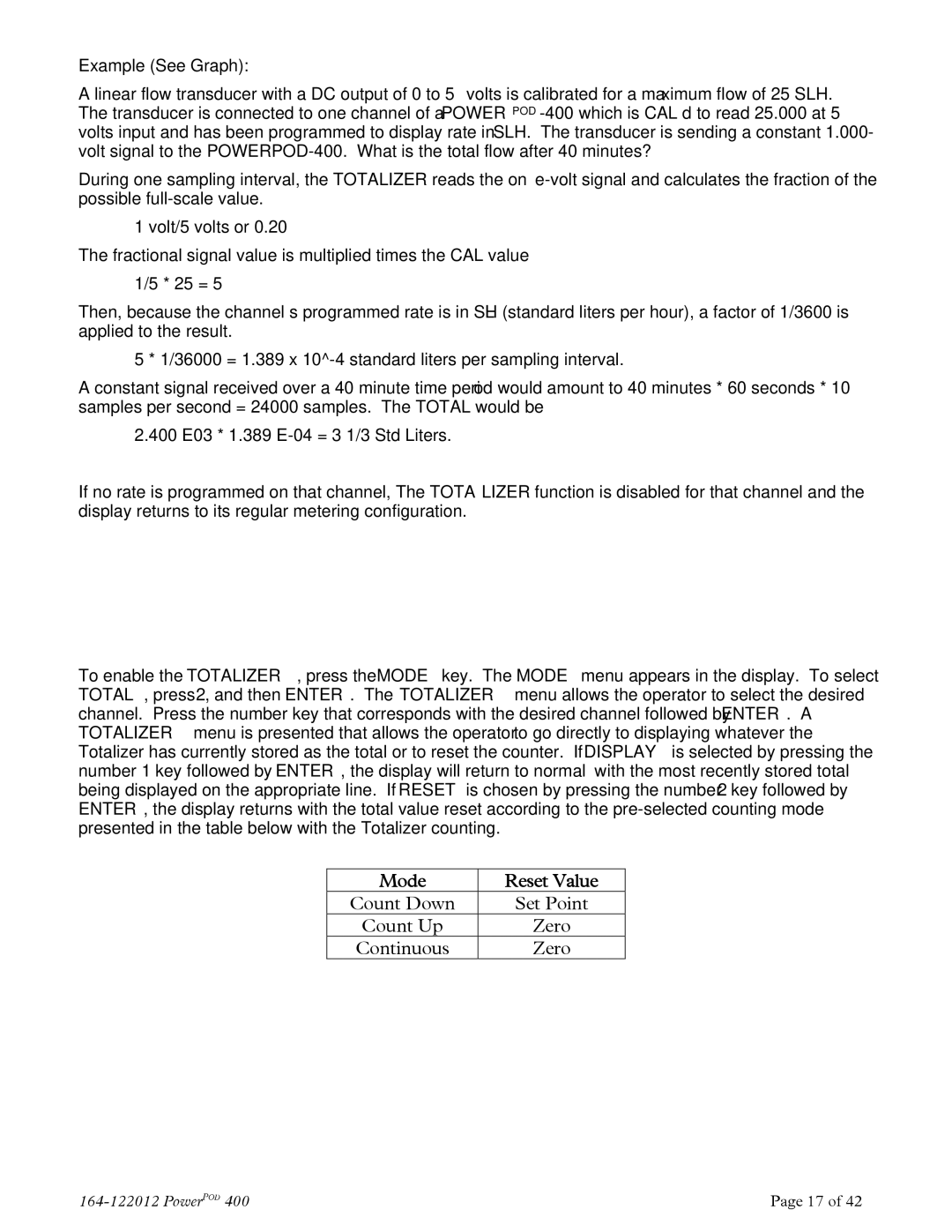 Teledyne powerpod 400 instruction manual Mode Reset Value 