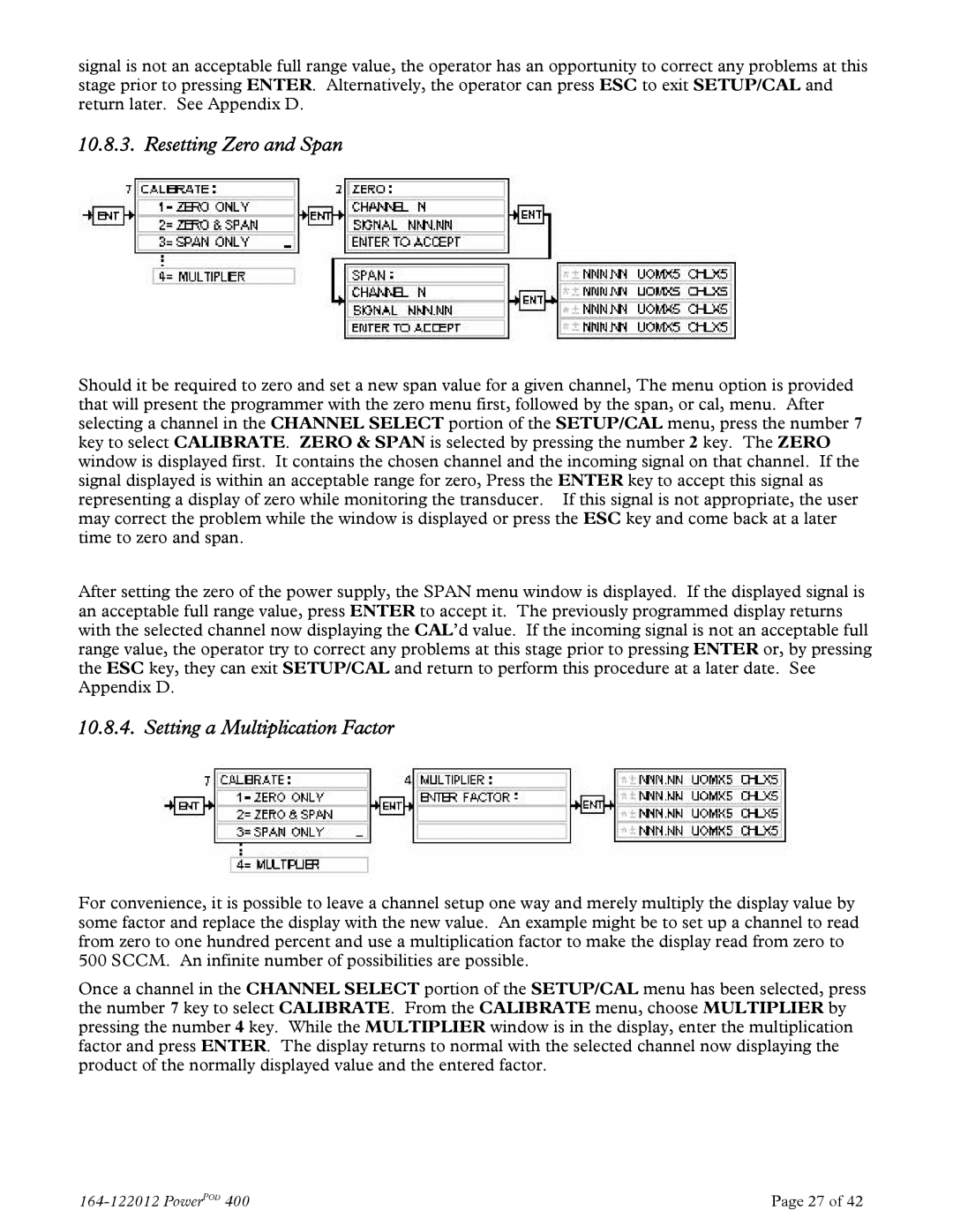 Teledyne powerpod 400 instruction manual Resetting Zero and Span, Setting a Multiplication Factor 