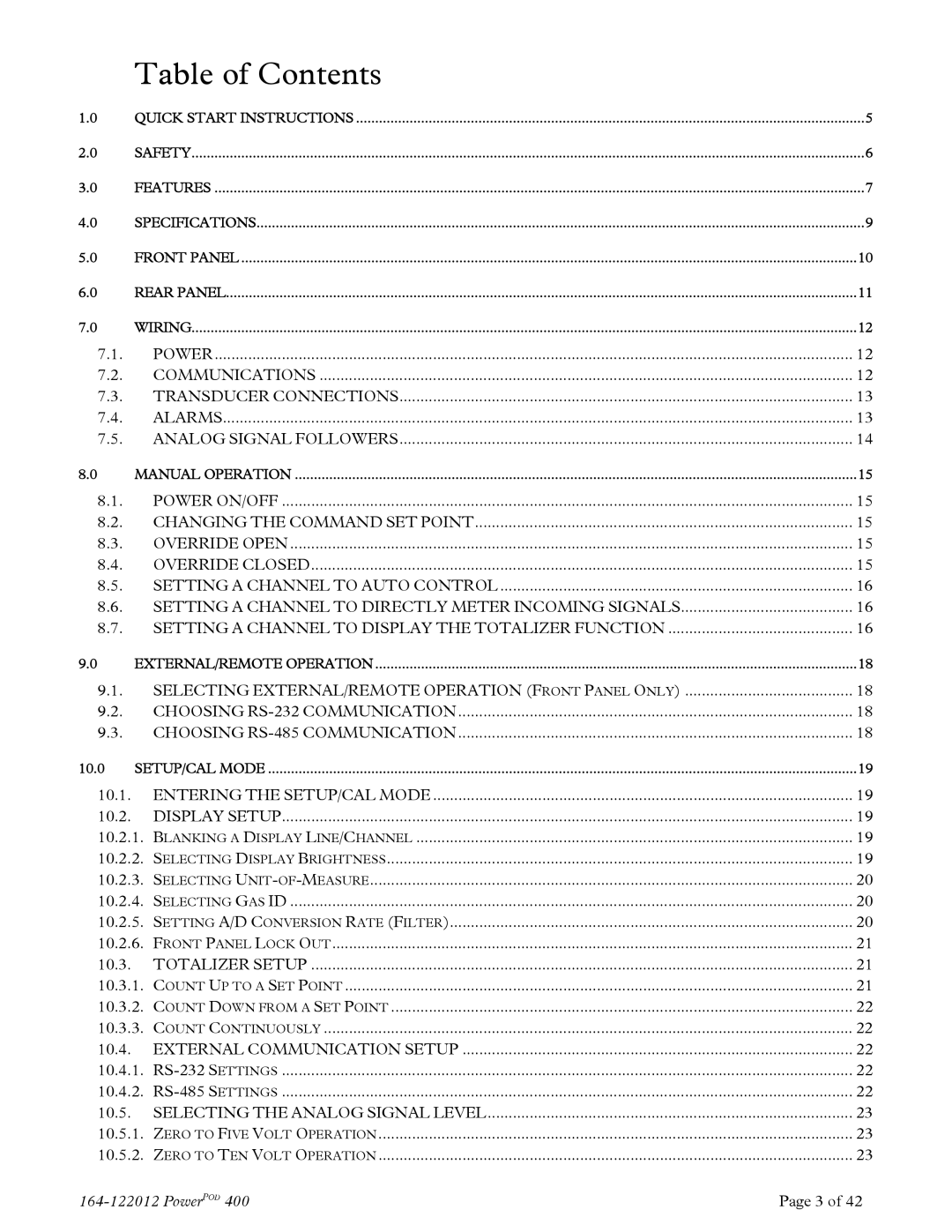 Teledyne powerpod 400 instruction manual Table of Contents 