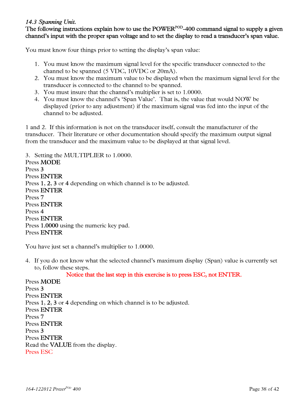 Teledyne powerpod 400 instruction manual Spanning Unit 