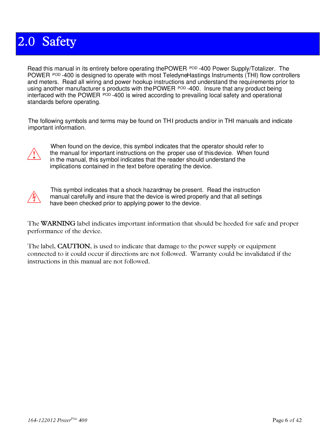 Teledyne powerpod 400 instruction manual Safety 