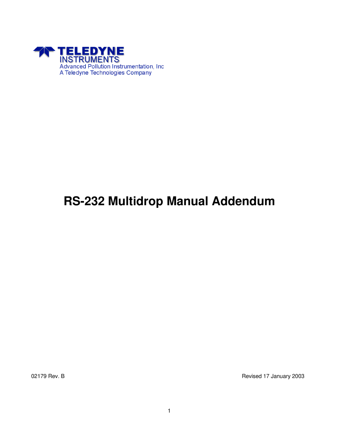 Teledyne manual RS-232 Multidrop Manual Addendum 