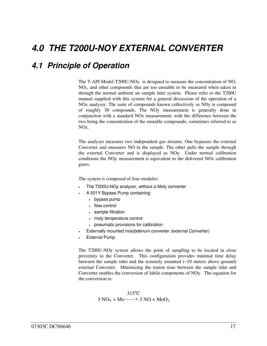 Teledyne T200U-NOy manual T200U-NOY External Converter, Principle of Operation 