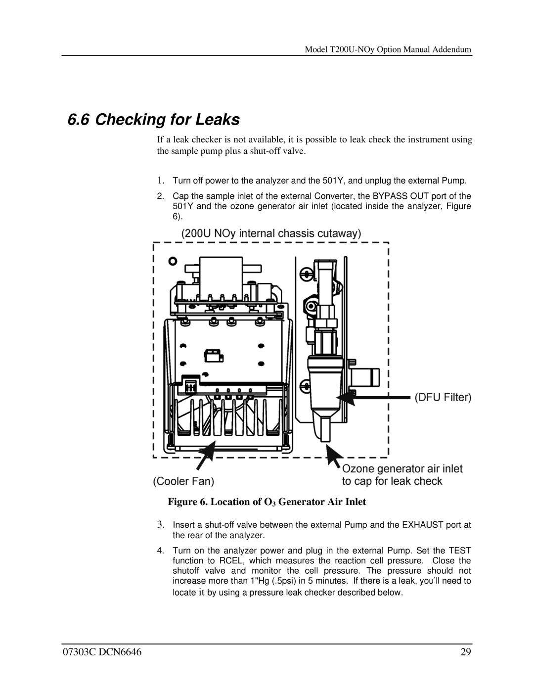 Teledyne T200U-NOy manual Checking for Leaks, Location of O3 Generator Air Inlet 