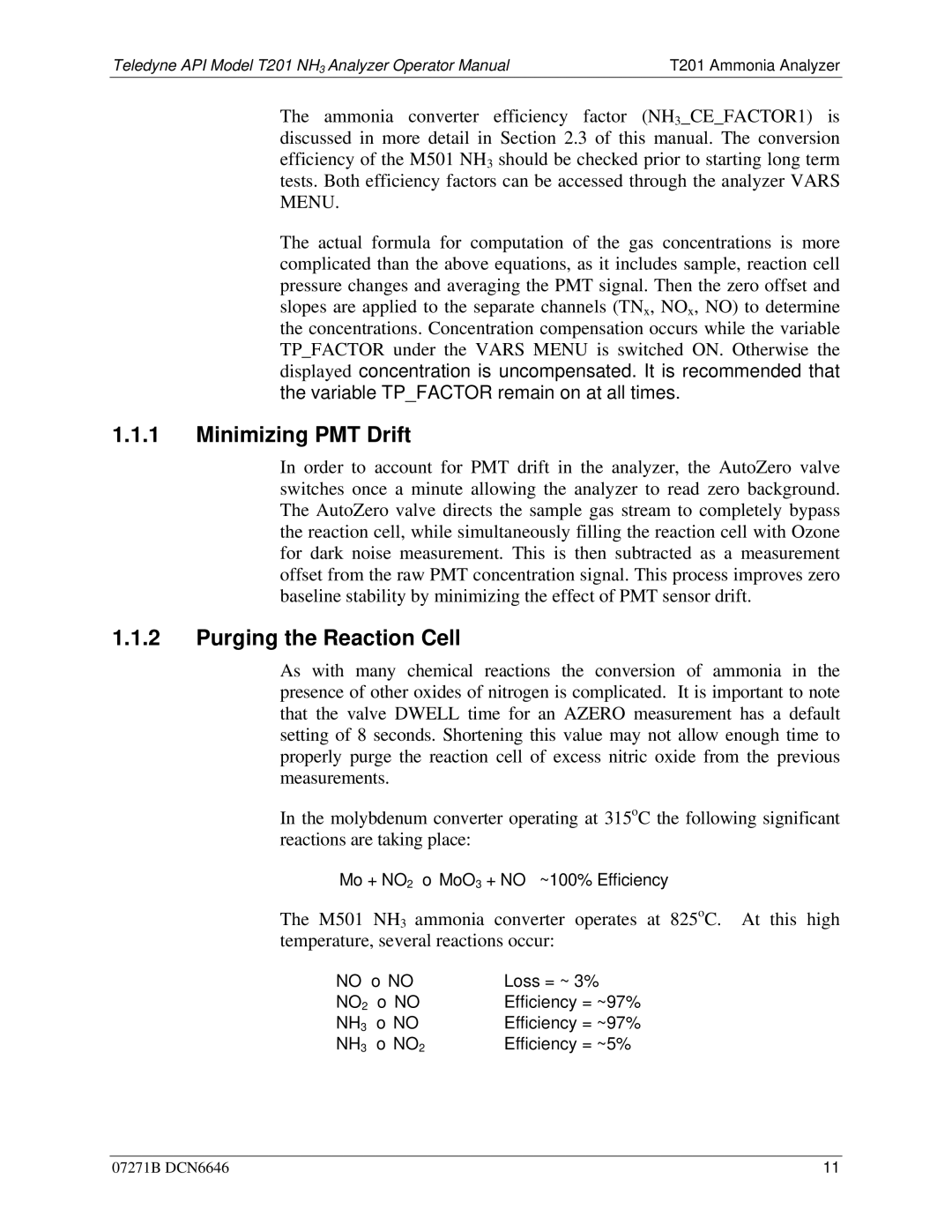 Teledyne T201 manual Minimizing PMT Drift 