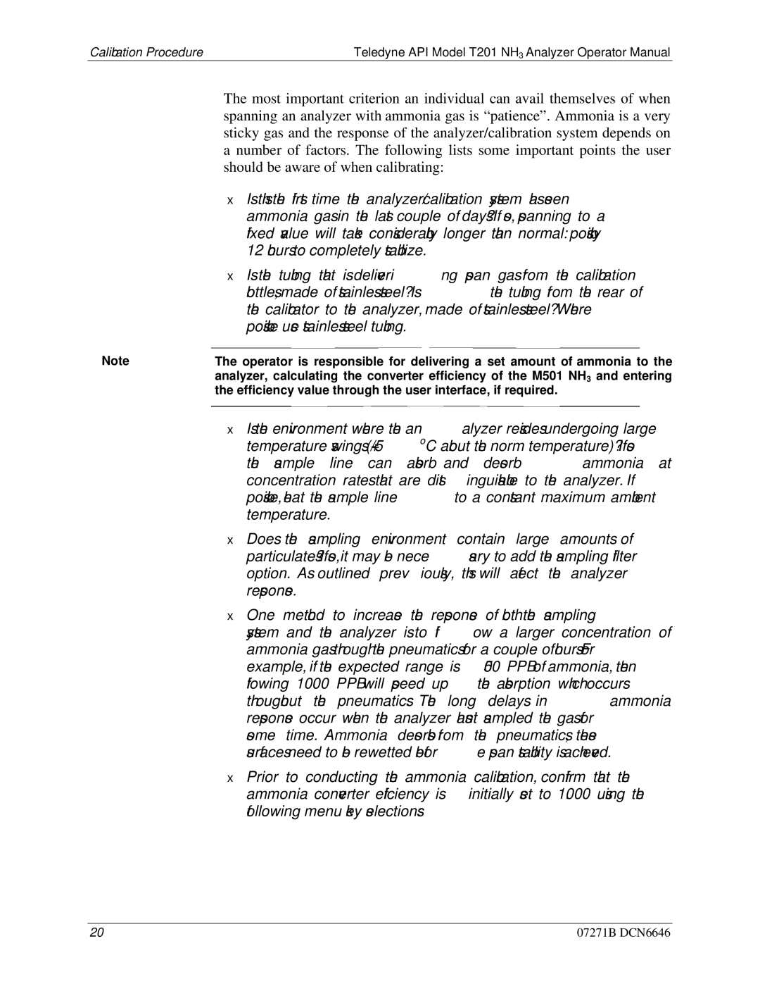 Teledyne T201 manual Efficiency value through the user interface, if required 