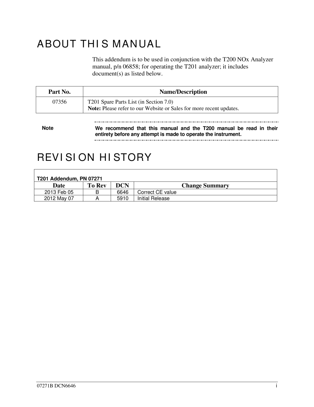 Teledyne T201 manual About this Manual 