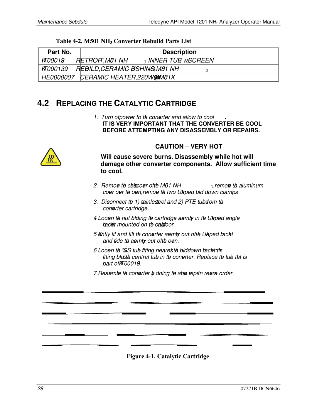 Teledyne T201 manual Replacing the Catalytic Cartridge, Description 