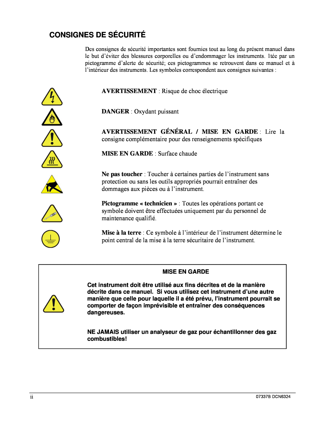 Teledyne T265 manual Consignes De Sécurité 