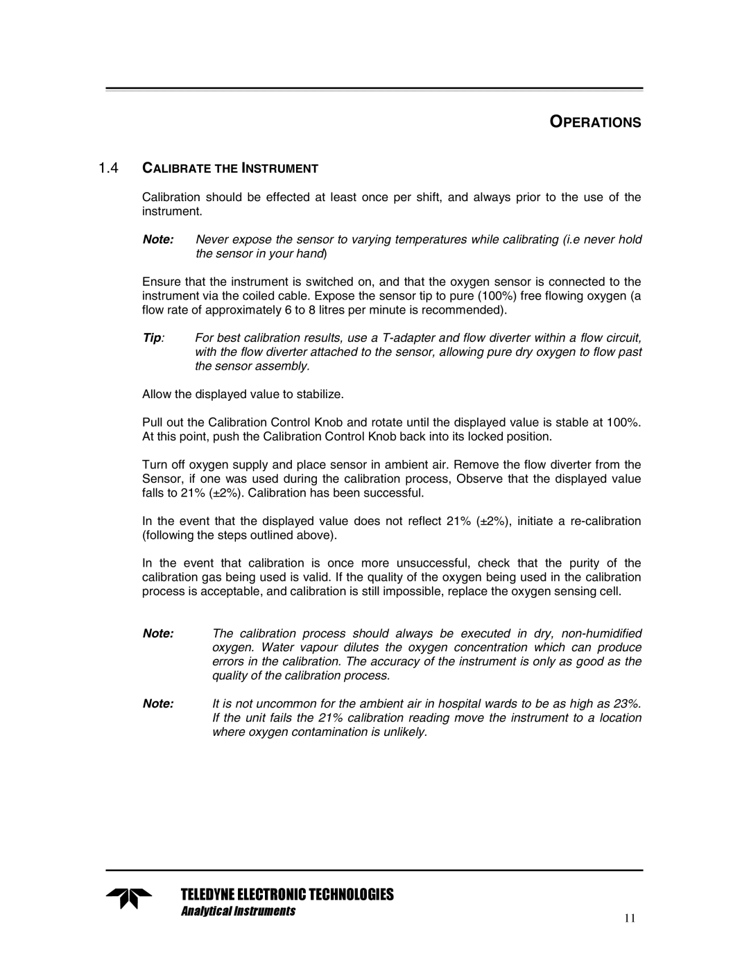 Teledyne TED 191 instruction manual Calibrate the Instrument 