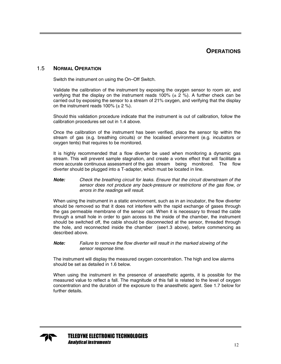 Teledyne TED 191 instruction manual Normal Operation 