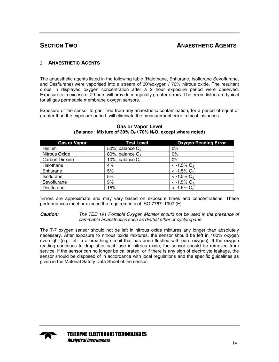 Teledyne TED 191 instruction manual Section TWO, Anaesthetic Agents 