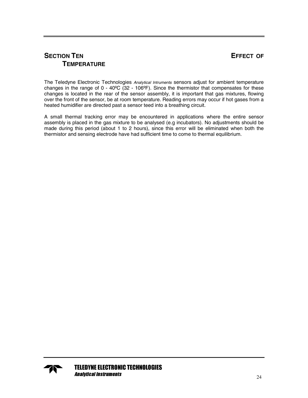 Teledyne TED 191 instruction manual Section TEN Effect Temperature 