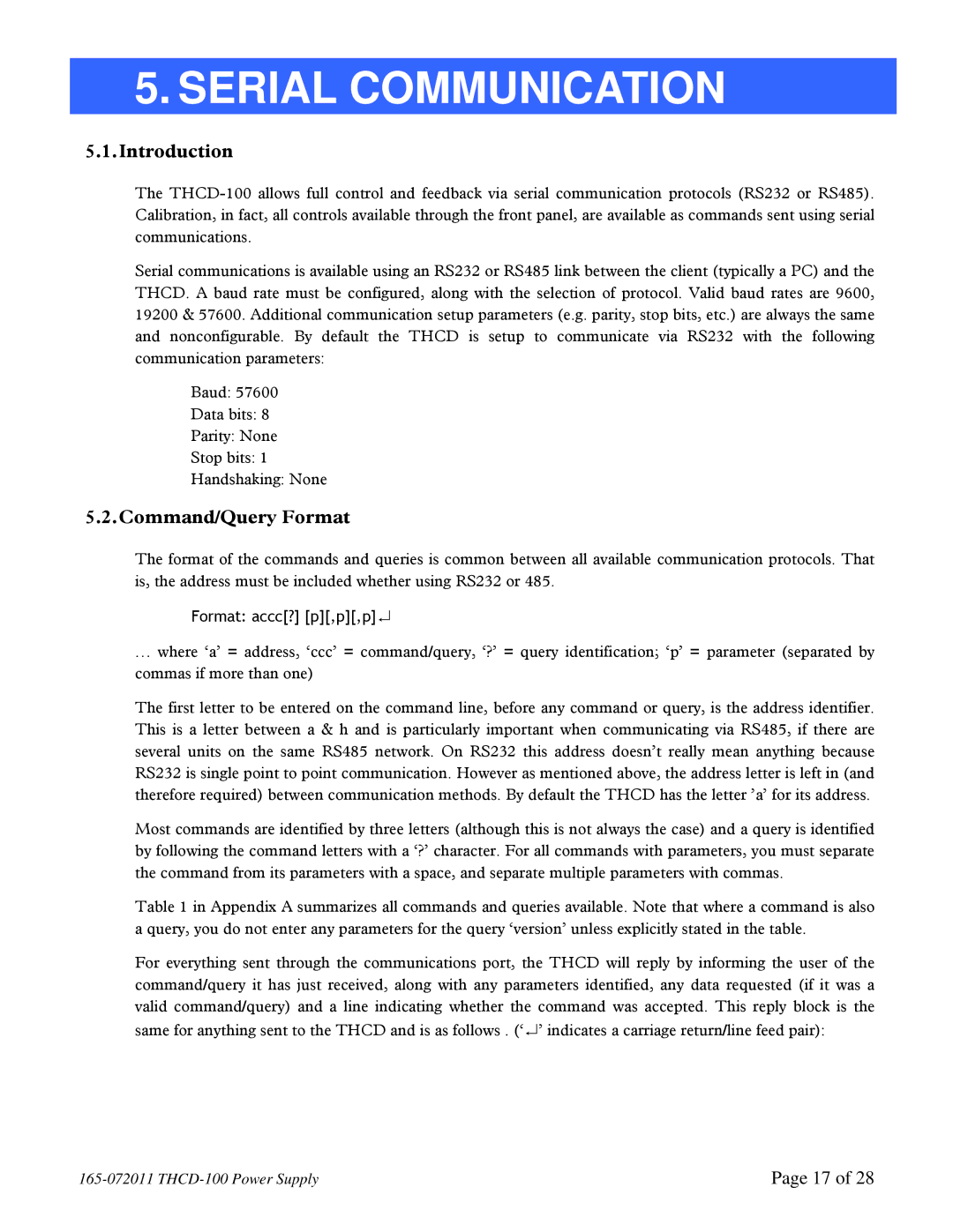 Teledyne THCD-100 instruction manual Serial Communication, Command/Query Format 