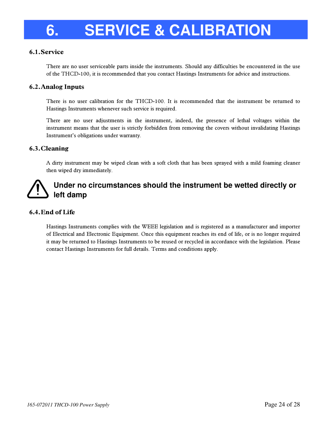 Teledyne THCD-100 instruction manual Service & Calibration, Cleaning, End of Life 