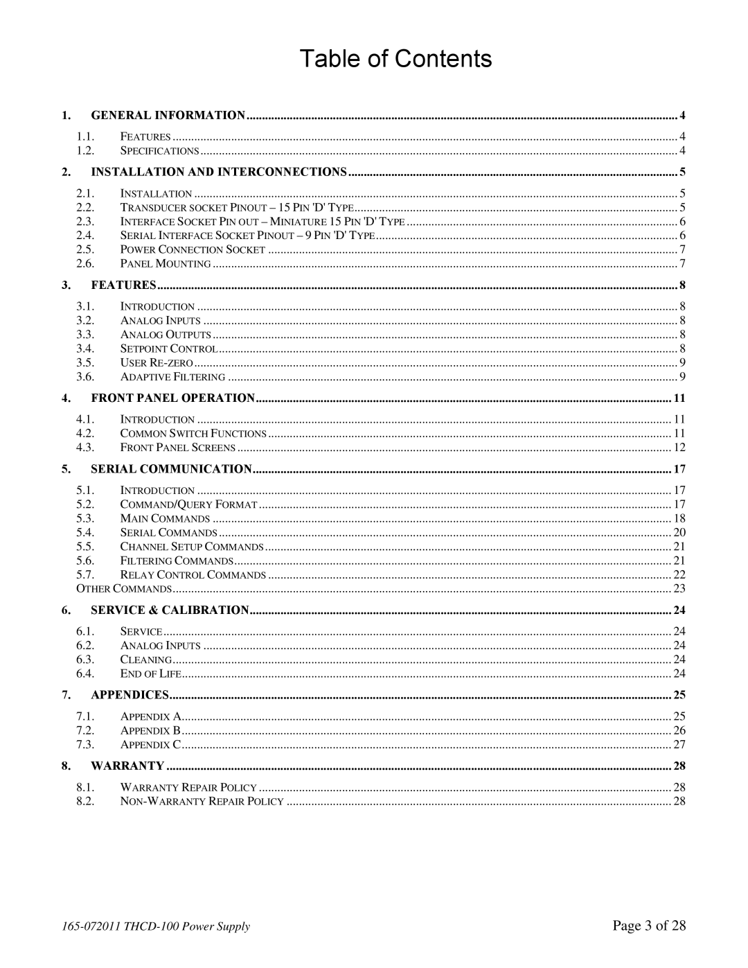 Teledyne THCD-100 instruction manual Table of Contents 