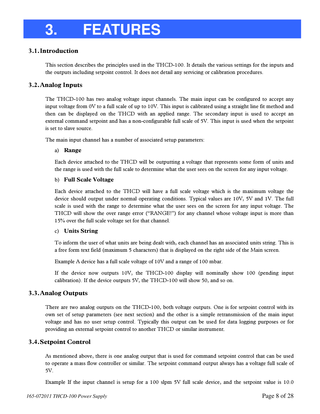 Teledyne THCD-100 instruction manual Features, Introduction, Analog Inputs, Analog Outputs, Setpoint Control 