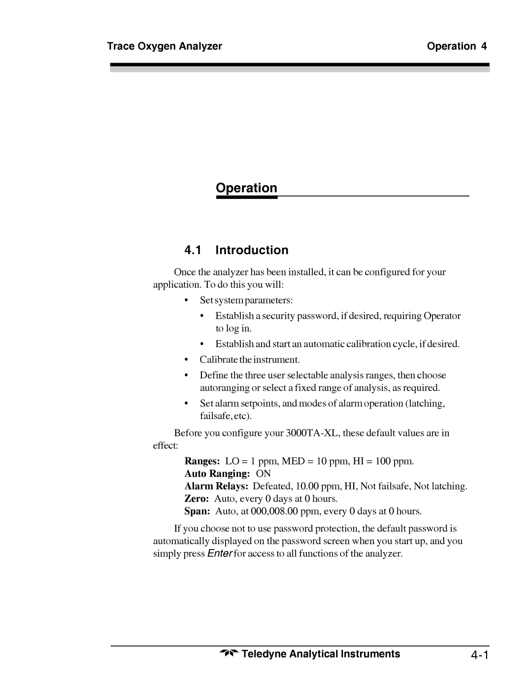 Teledyne 3000TA-XL-EU operating instructions Trace Oxygen Analyzer Operation, Auto Ranging on 