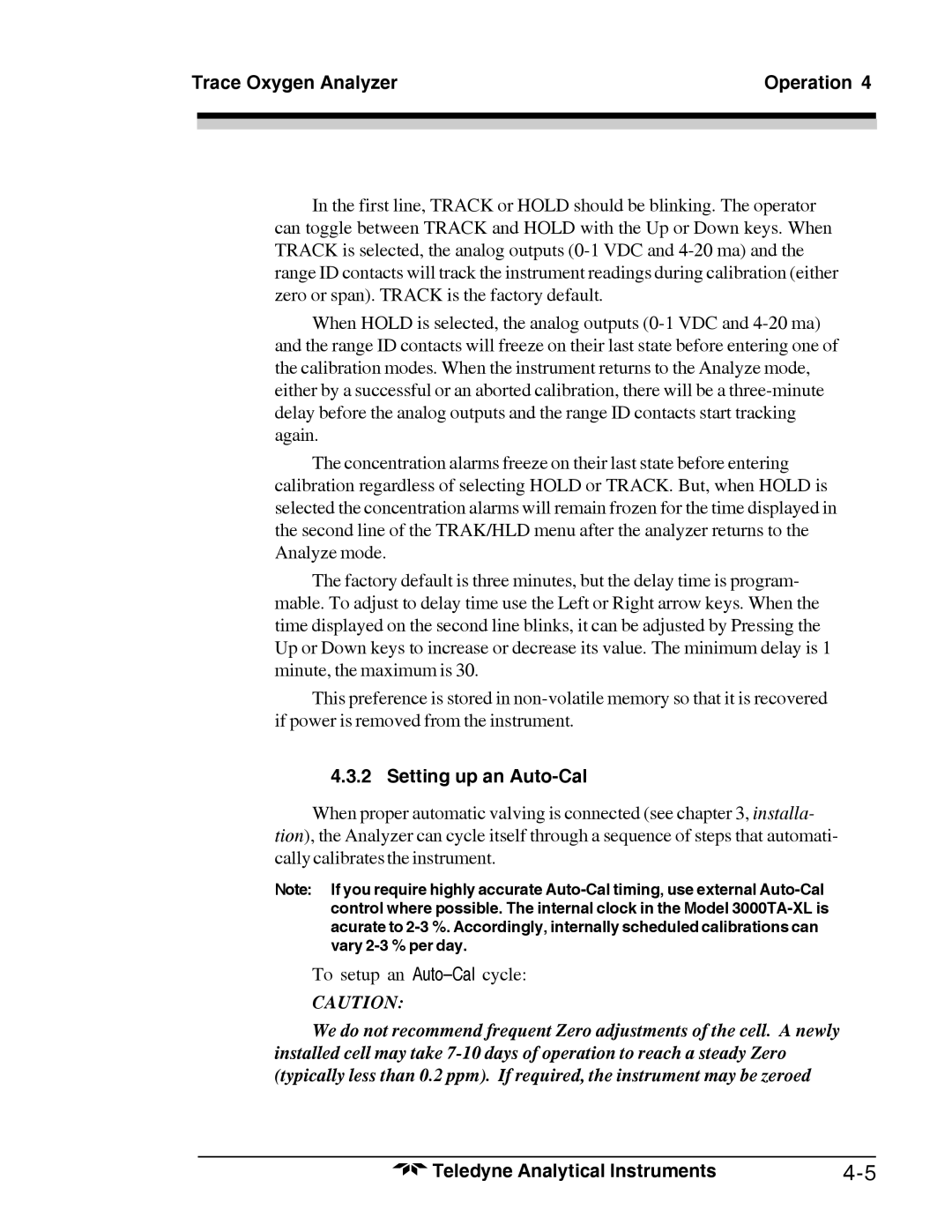 Teledyne 3000TA-XL-EU, Trace Oxygen Analyzer operating instructions Setting up an Auto-Cal 