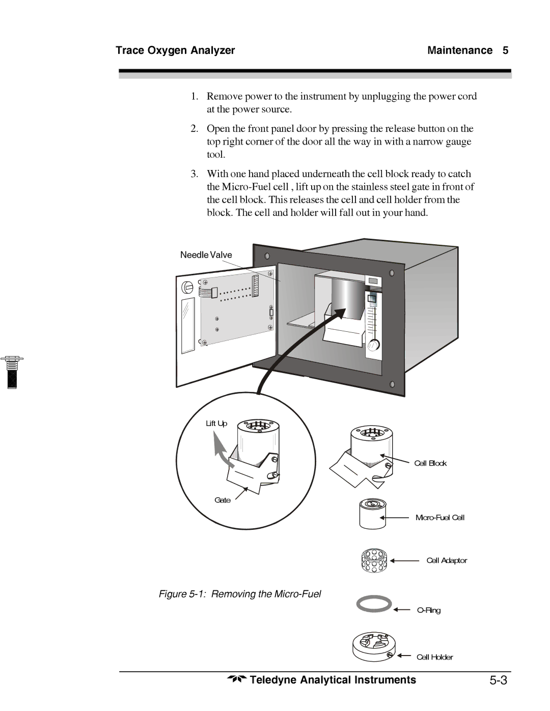 Teledyne 3000TA-XL-EU, Trace Oxygen Analyzer operating instructions Removing the Micro-Fuel 