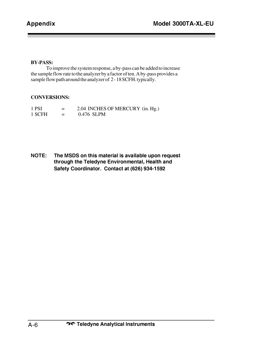 Teledyne Trace Oxygen Analyzer, 3000TA-XL-EU operating instructions Conversions 