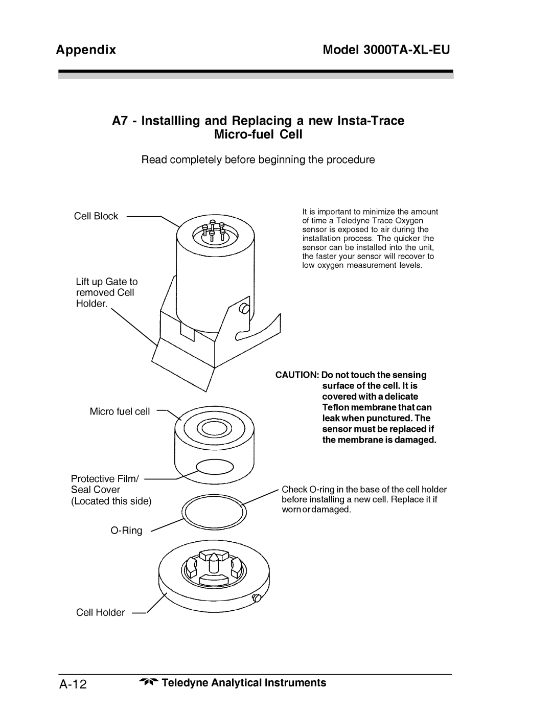 Teledyne Trace Oxygen Analyzer, 3000TA-XL-EU operating instructions Read completely before beginning the procedure 