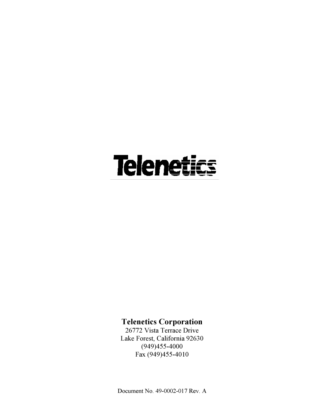 Telenetics MIU202T-S manual Telenetics Corporation 