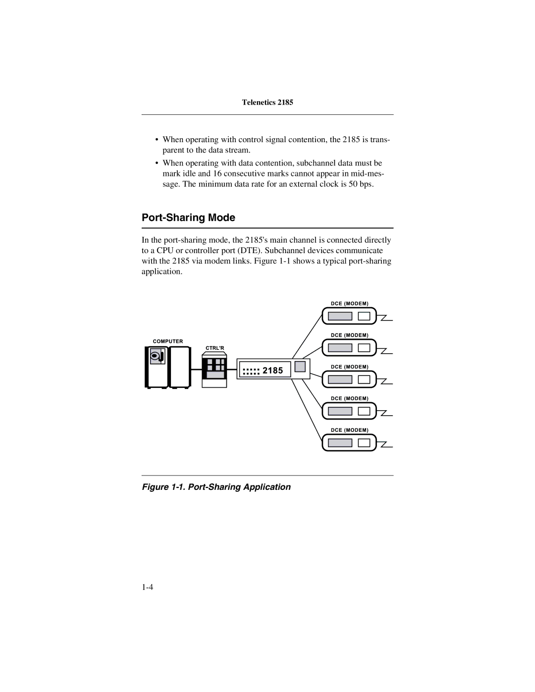 Telenetics 2185 manual Port-Sharing Mode, Port-Sharing Application 