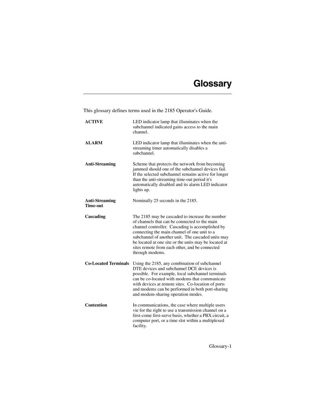 Telenetics 2185 manual Glossary 